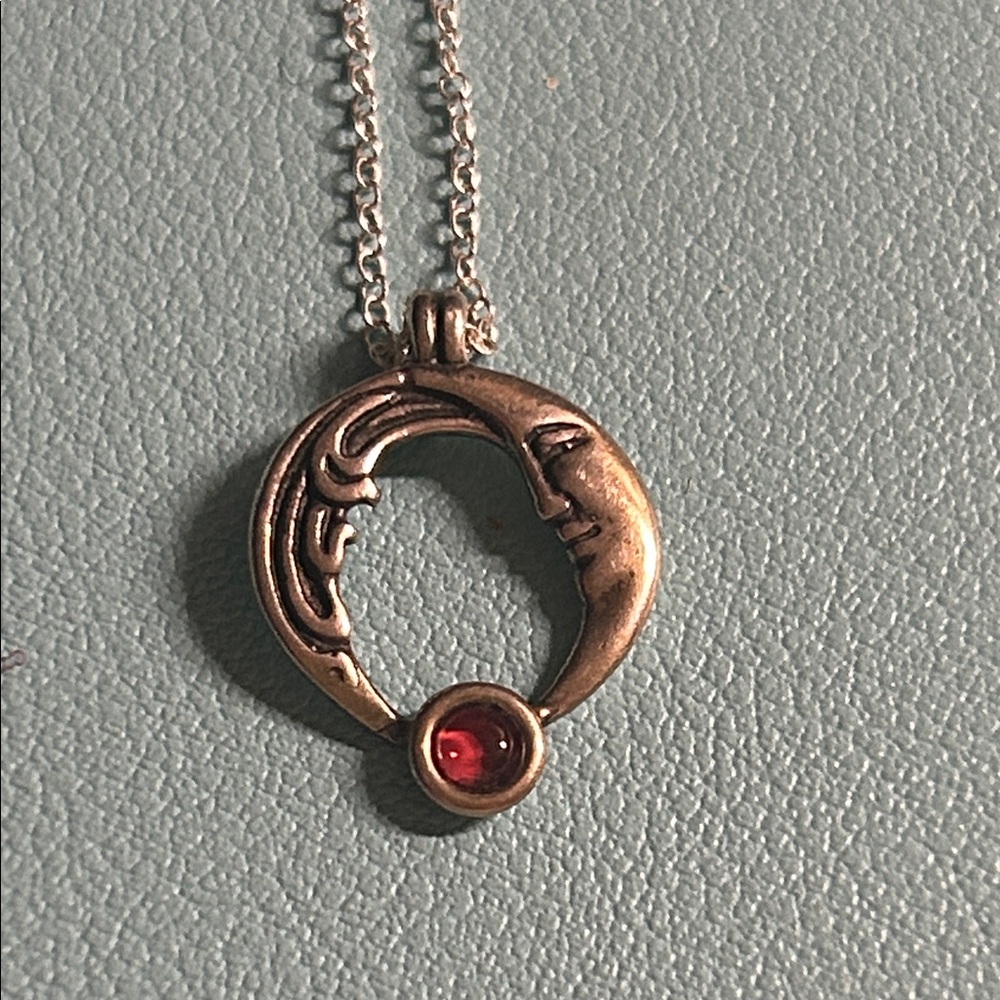 Sterling Silver Moon Pendant‎ Necklace with Garnet gemstone Accent